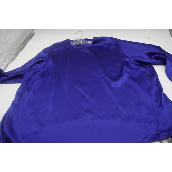NWT Dana Buchman Blue 100% Silk Long Sleeves Blouse Office Classic Wear Size 24 - Picture 2 of 10